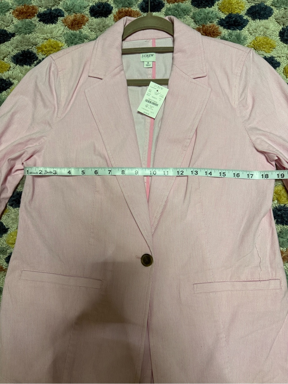 J. Crew Light Pink Pin Strip Single-Button Cotton Blazer - Picture 2 of 6